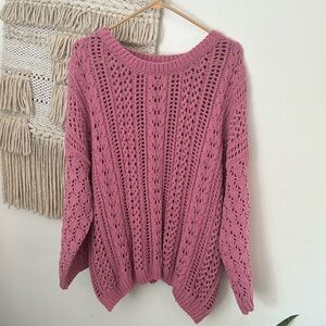NWOT Umgee Pink Oversized Open Knit Crochet Sweater